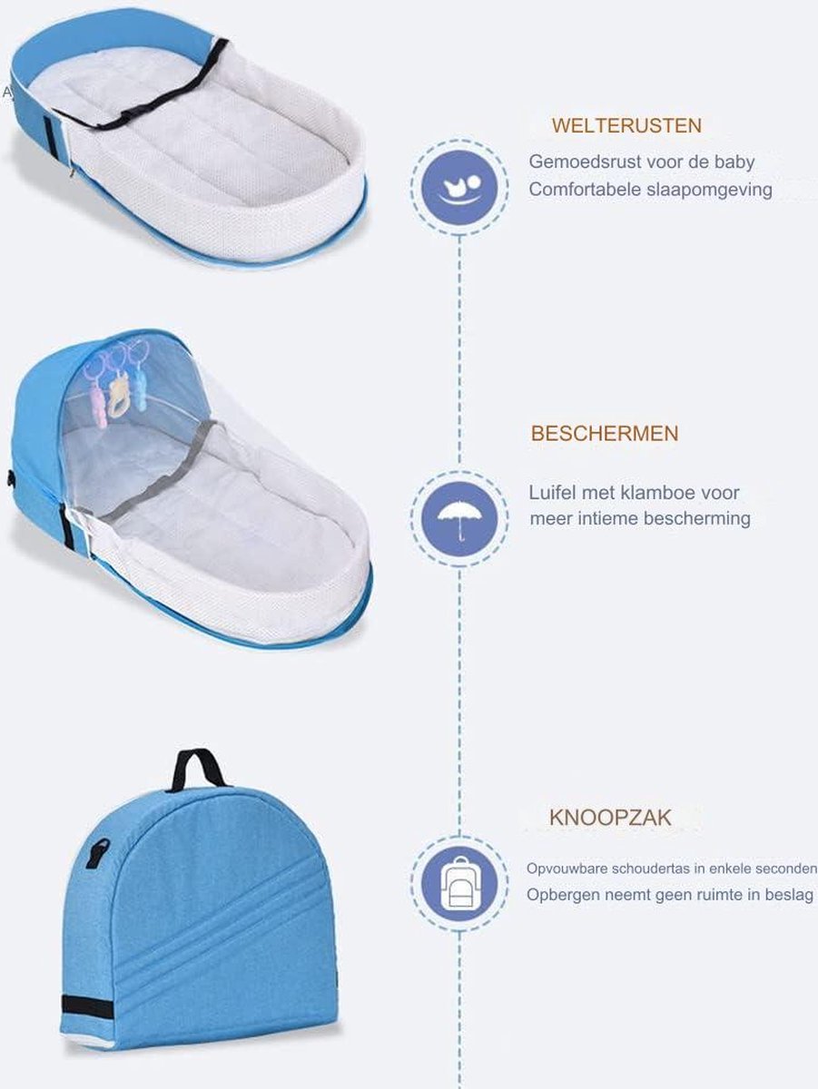 Co-sleeper - voor op Reis - Wieg - 2-in-1 opvouwbaar babybed met muggennet - Reisbed - Draagbaar reisbed - Multifunctioneel kinderbed - Knuffelnest - Muggennet - Zacht comfortabel reisbed - Wieg voor baby's en peuters