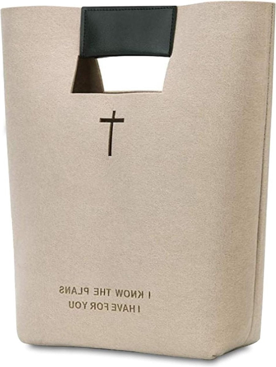 Bible Protecting Tote Bag - Felt Bible Cover with Cross Design - Beige Bible Case