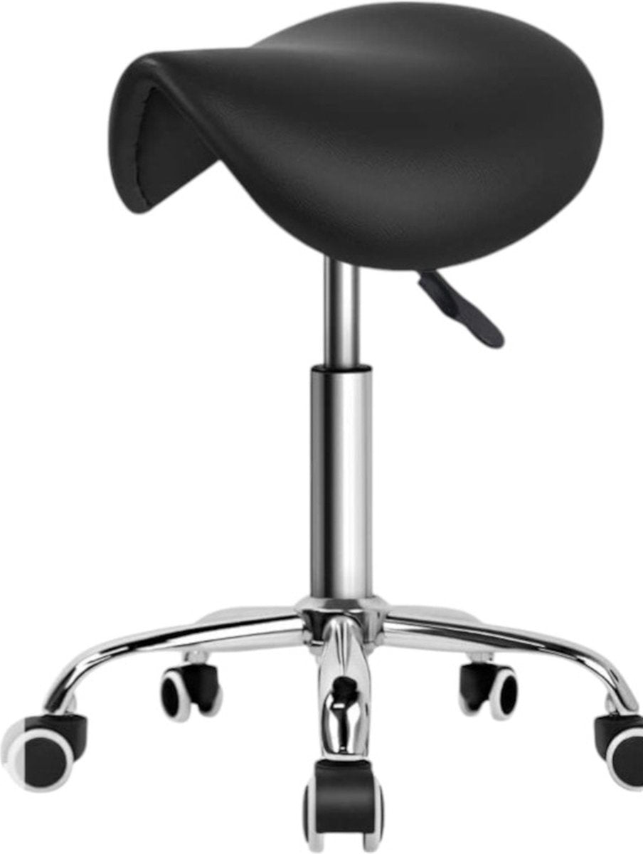 Make-up Stool - Adjustable up to 65 cm - 5 Wheels - Black with Silver - Dressing Table Chair - Dressing Table Stool