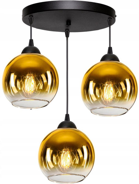Industrial Pendant Lamp for Living Room, Dining Room - Glass - 3-light - Black Gold Transparent