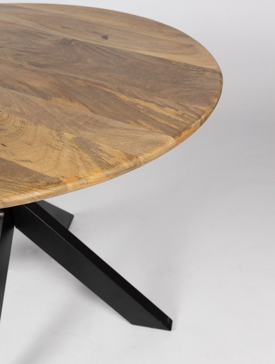 Eettafel Thom - 100cm rond - bruin - massief hout - metalen kruispoot