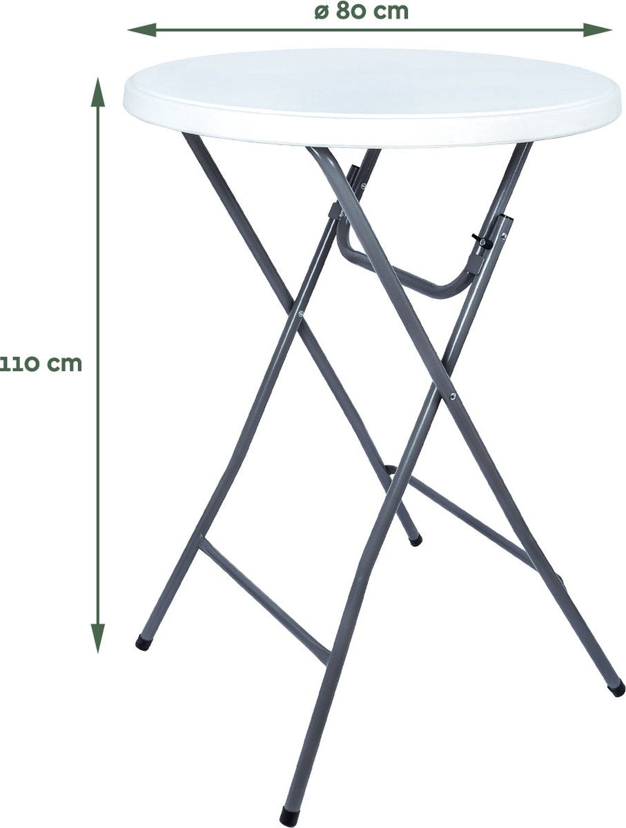 BRASQ Standing Table White/Grey ø80 x 110 cm - Bar table - Folding table - Foldable plastic and metal for indoor and outdoor use