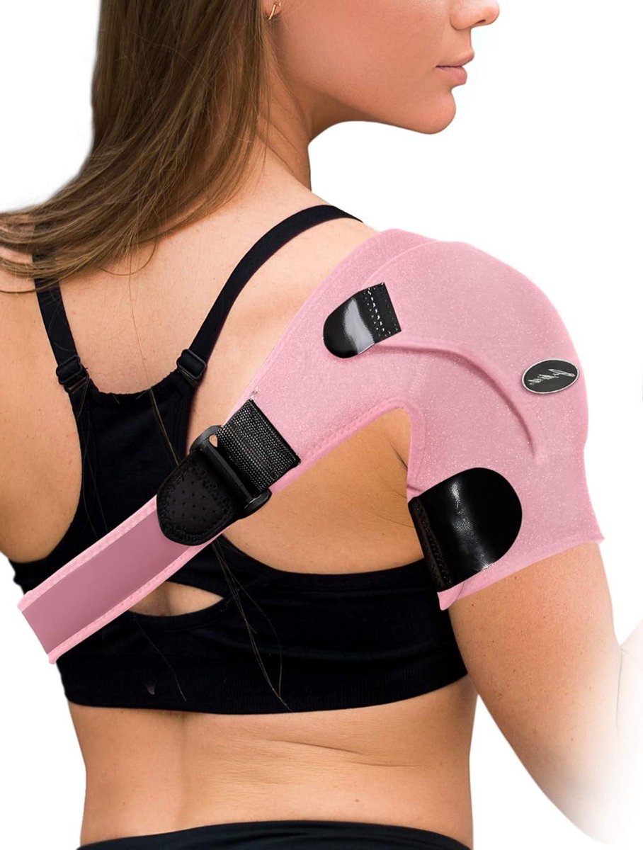 Medical Shoulder Brace for Bursitis and Rotator Cuff Injury - Unisex Compression Shoulder Support with Guide (Pink)