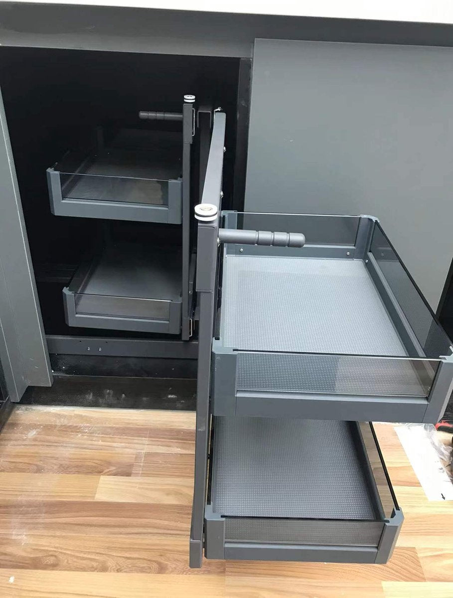Milano Luxurious® Magic Corner - Corner Kitchen Cabinet Organizer - Pull-out Drawers - 4 trays, 2 levels - 48 x 87 x 58 cm - door width 40 cm - anthracite