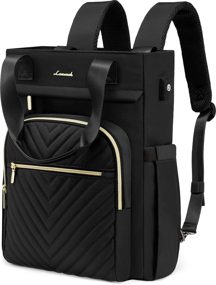 Laptoptas 15.6 inch - Zwart - USB oplaadpoort - Laptoprugzak - 33 x 16 x 41 cm - Waterbestendig - Laptoprugtas 15,6 inch - Anti-diefstalvak - Handtas met gouden details