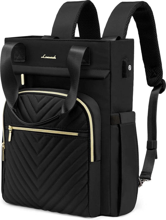 Laptoptas 15.6 inch - Zwart - USB oplaadpoort - Laptoprugzak - 33 x 16 x 41 cm - Waterbestendig - Laptoprugtas 15,6 inch - Anti-diefstal vak - Handtas met gouden details