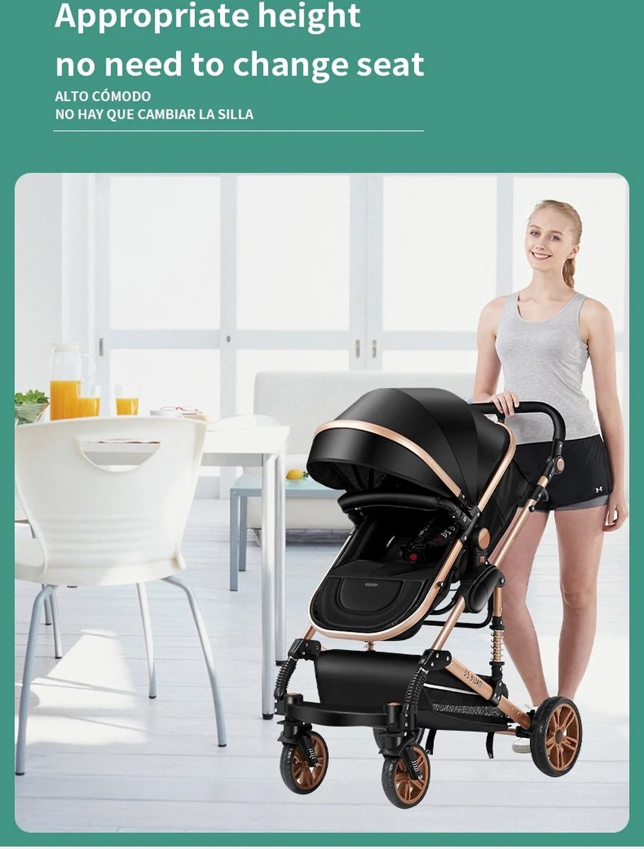 3-in-1 Kinderwagen - Luxe Buggy - Wandelwagen - Babywagen - Inclusief Maxi Cosi - Baby Stroller - Baby Autostoel - Inclusief Accessoires - Zwart - 42x45x103 cm.