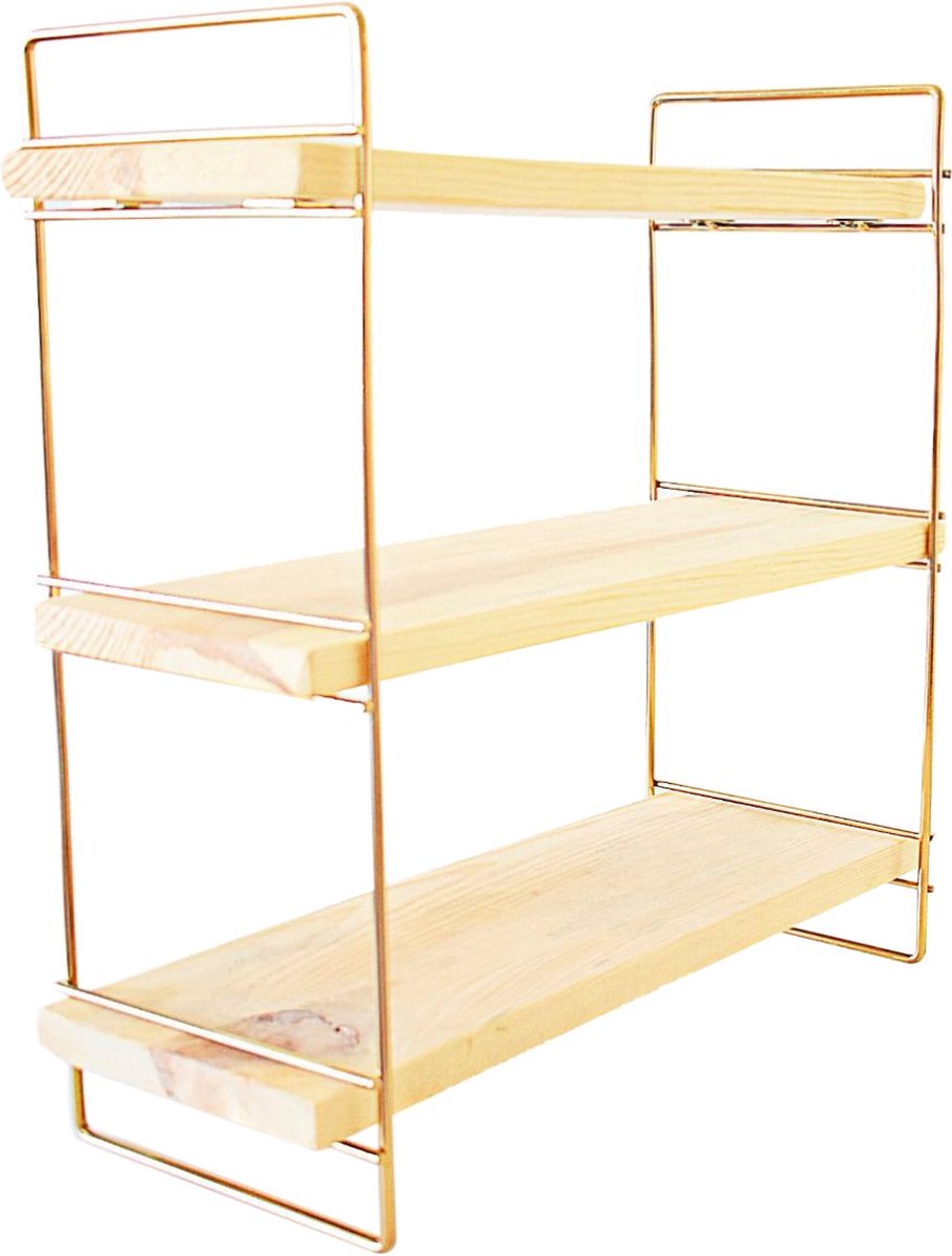 Woonaccessoires - Wandplank Goud Bruin Massief Hout - Afmetingen 45x16x40cm - Stijlvolle Inrichting voor Elk Interieur