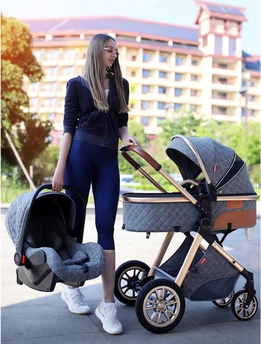 Kinderwagen 3-in-1 – Luxe kinderwagen – Buggy – Wandelwagen – Multifunctioneel – Opklapbaar – Incl. autostoel – Grijs