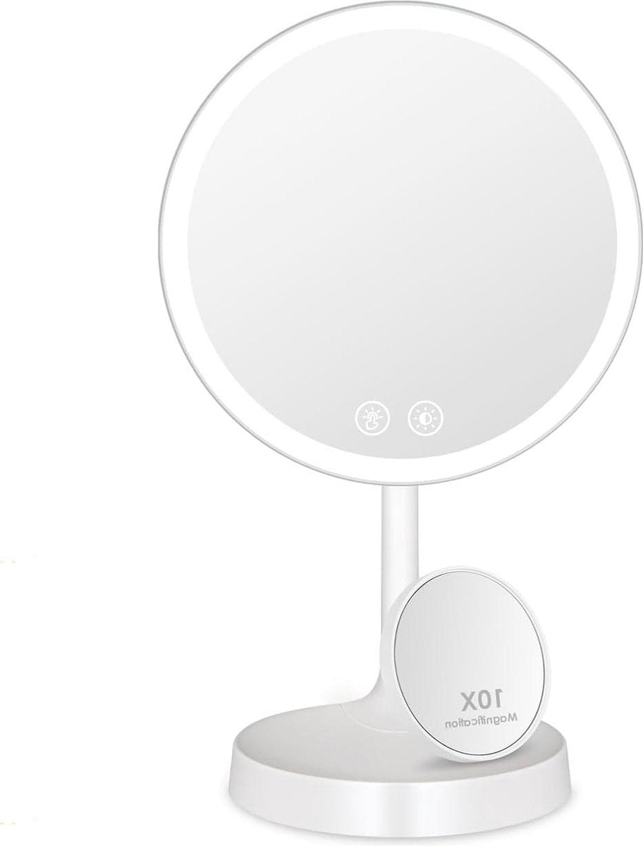 Make-upspiegel met LED-verlichting en aanraakschakelaar - Staande spiegel met lades en USB-voeding - Dimbaar en draaibaar