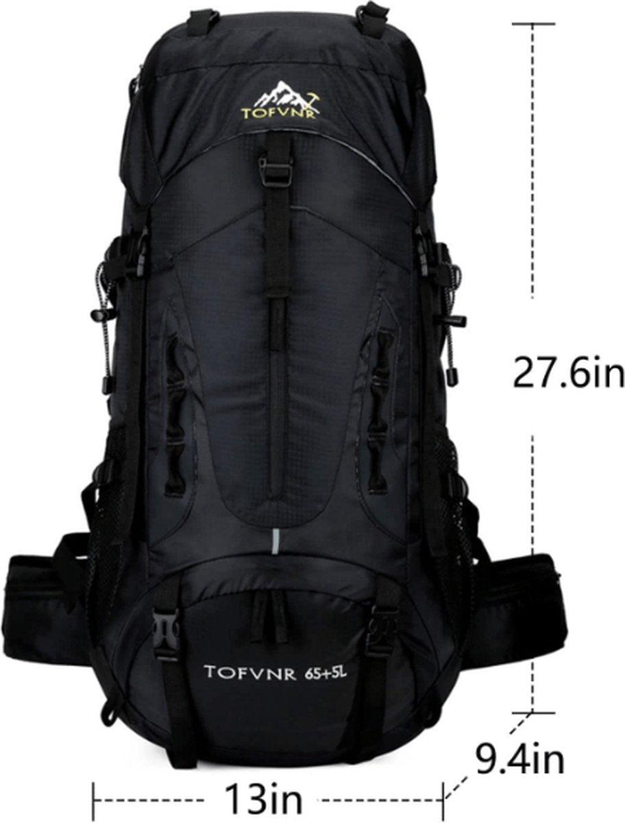 E-Shop4u® - 70L - Rugzakken - Rugzak - Wandelrugzak - Kampeerrugzak - Wandelen - Trekking - Rugzak - Zwart - Lichtgewicht - Nylon - Waterbestendig - Duurzaam - Groot - Rugzak Organizer
