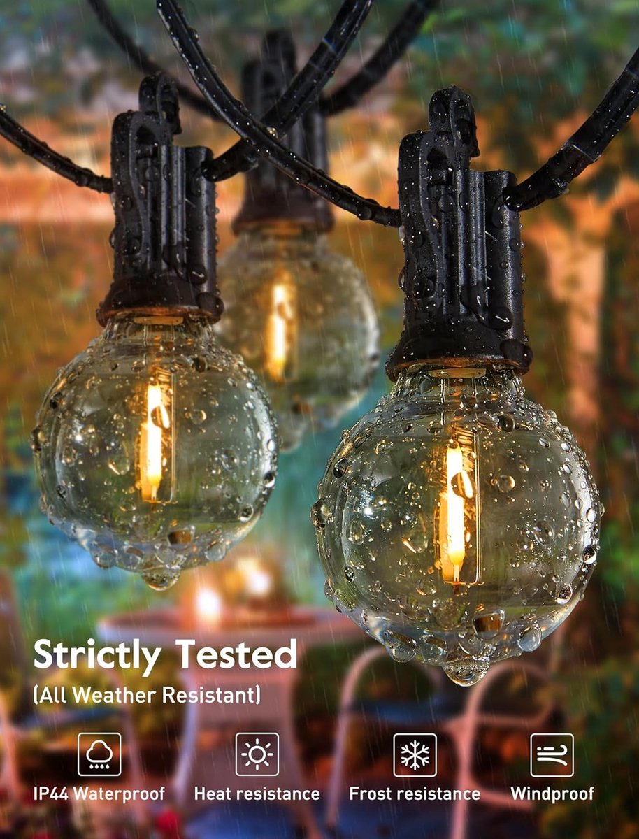 Lichtsnoer Voor Buiten Binnen - Lichtslinger - Inclusief 26 G40 LED lampen - 15 Meter - Waterdicht - 2700K - Dimbaar met Afstandsbediening - Lichtsnoer Buiten Voorveranda, Terras, Tuin, Achtertuin, Balkon