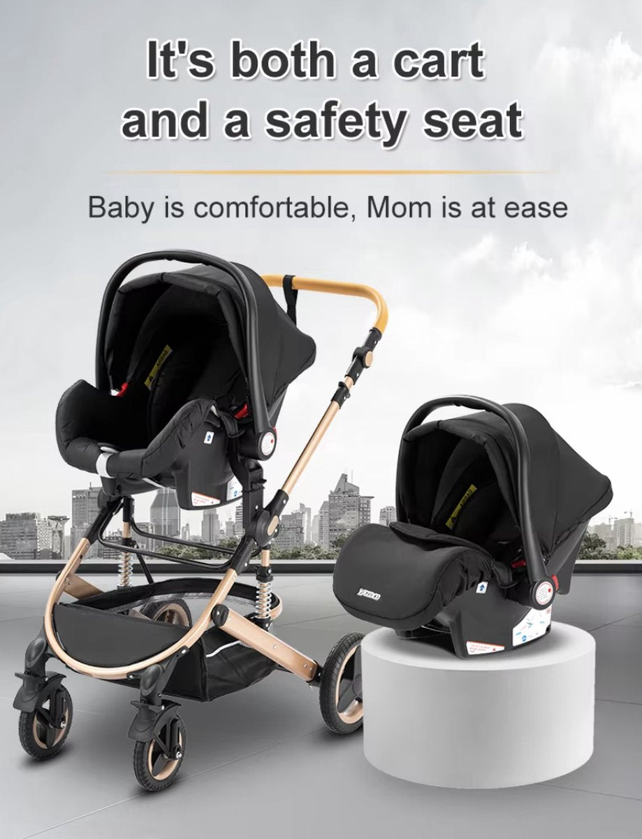 J&R Kinderwagen 3 in 1 - Kinderwagen - Bedje - Buggy - Autostoel - Opvouwbaar - Aluminium frame - Groen - Zwart