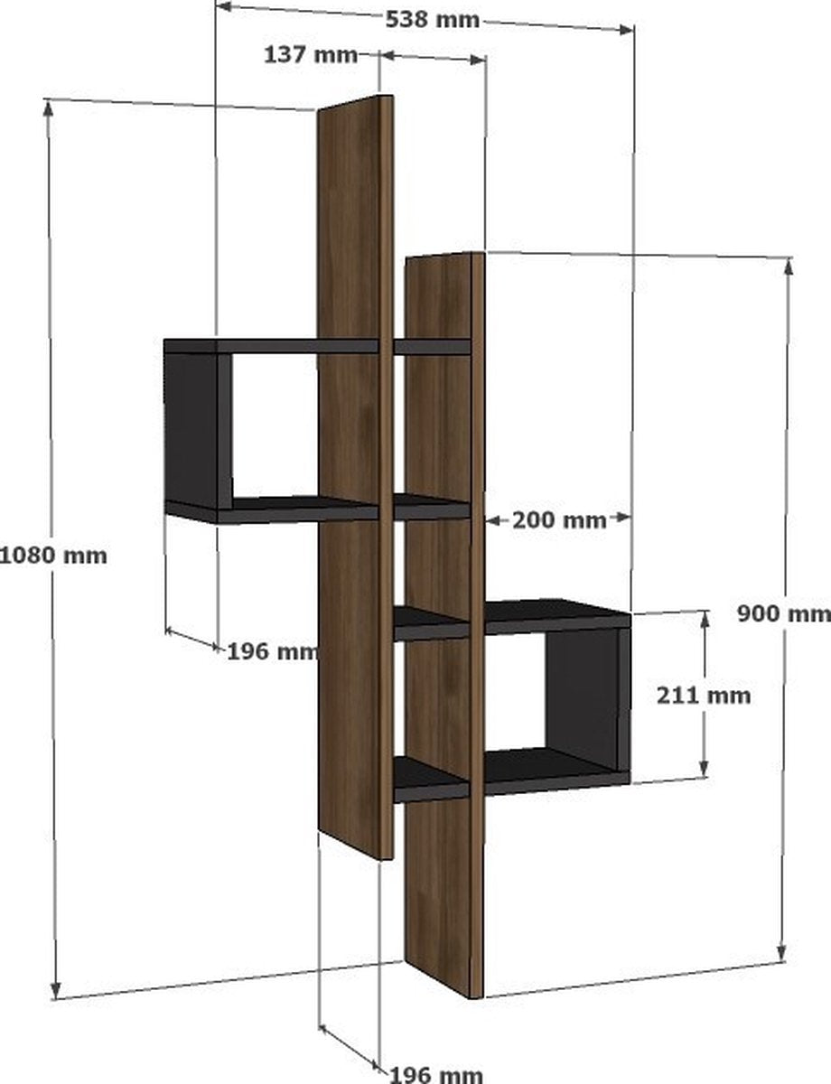 Asir Moderne Eikenkleurig / Antraciet Wandplank | Extra Opbergruimte | Multifunctioneel Ontwerp
