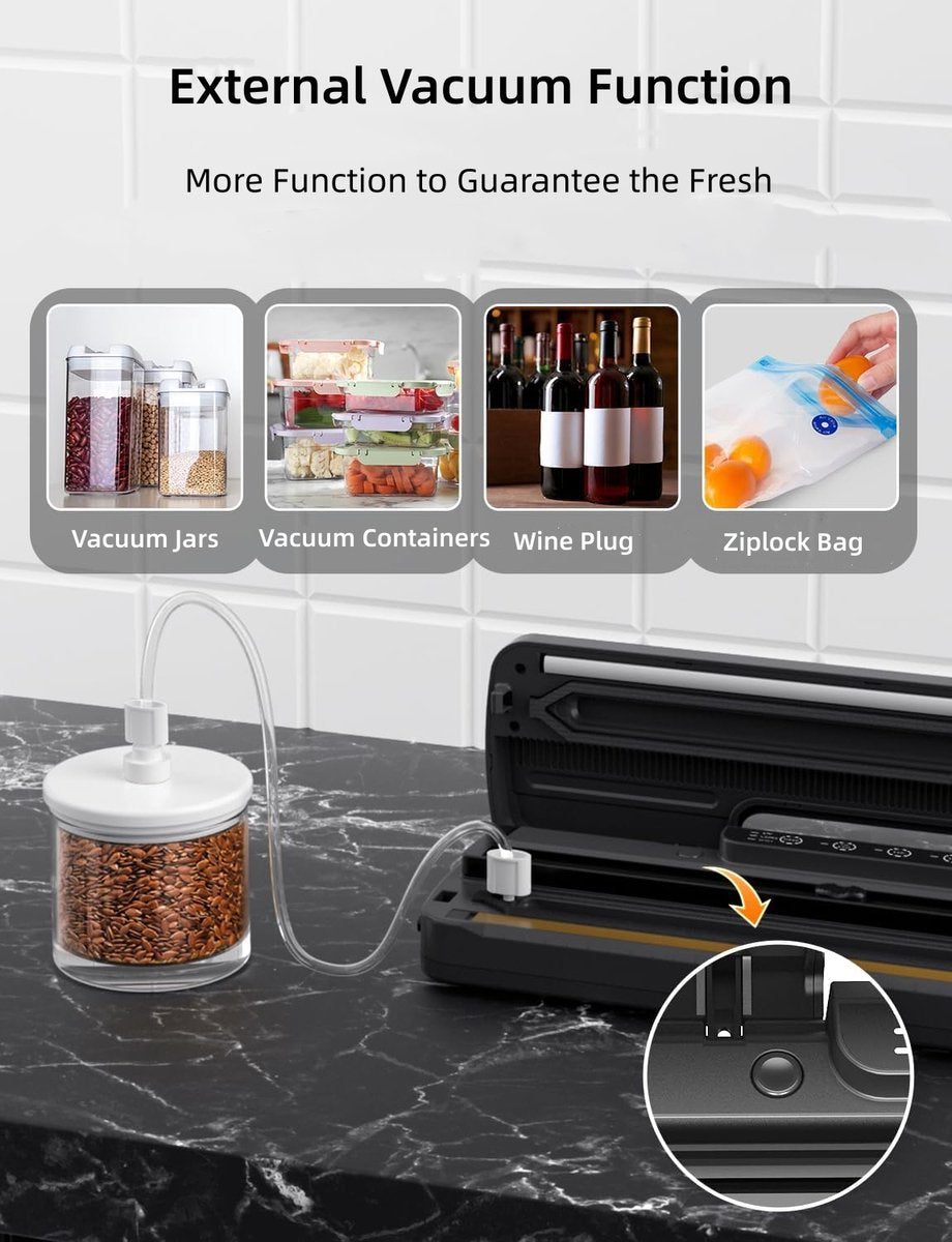 Vacuum Sealer Machine - Professional Vacuum Sealer Machine - Vacuum Packer - Dry and Moist Freshness Modes - Portable Vacuum Device with 10 Vacuum Bags - Built-in Cutter - Vacuum Food Sealer