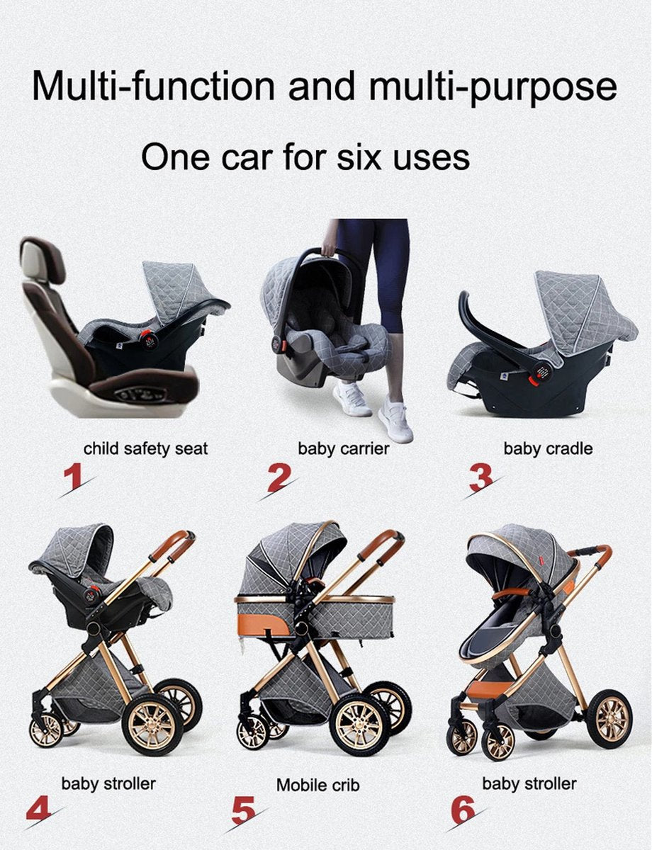 3-in-1 Kinderwagen - Luxe Buggy - Wandelwagen - Babywagen - Inclusief Maxi Cosi - Baby Stroller - Baby Autostoel - Inclusief Accessoires - Zwart - 42x45x103 cm.