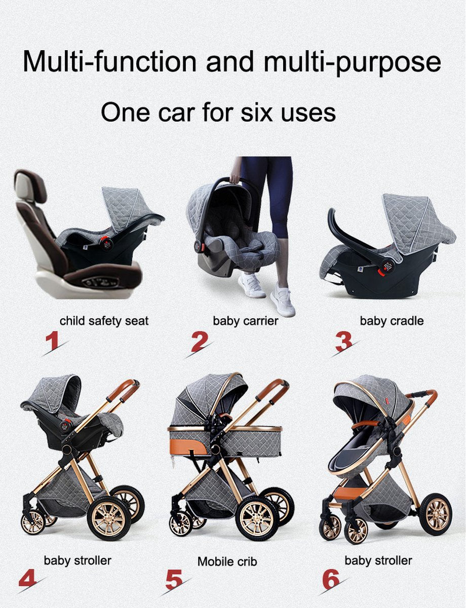 Luxury multi-functional 3-in-1 stroller - Quality buggy - Foldable pushchair - Khaki