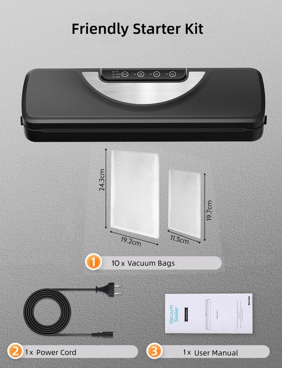 Vacuümmachine - Professionele Vacuüm Sealer Machine - Vacuümverpakker - Droge en Vochtige Versheidsmodi - Draagbare Vacuümmachine met 10 vacuümzakken - Ingebouwde Snijder - Vacuüm Voedsel Sealer
