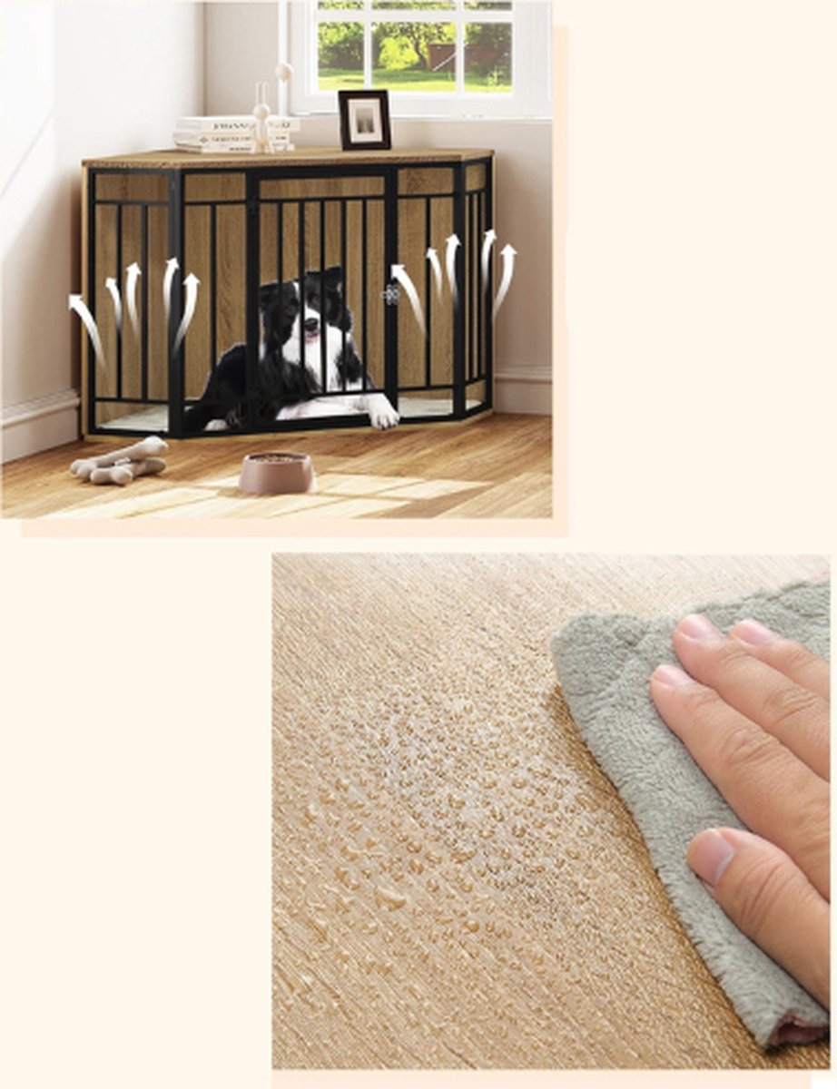 RapidGoods - Hondenbench hoek - Hondenren - Hondenmand - Hondenkennel - Bijzettafel hoek - Bench - Kennel - Ren - Hout - 111X67X60 Cm