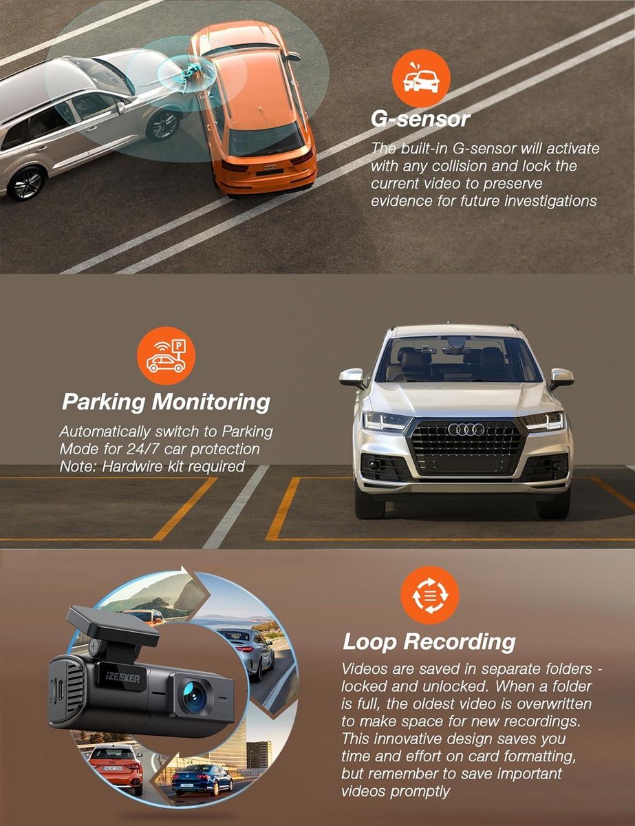 WiFi Dash Camera for Cars - 2.5K Mini Car Camera 1440P Dashcam Front - Free App - 32GB Card - Night Vision - WDR G-sensor - Loop Recording Dashcam for Car