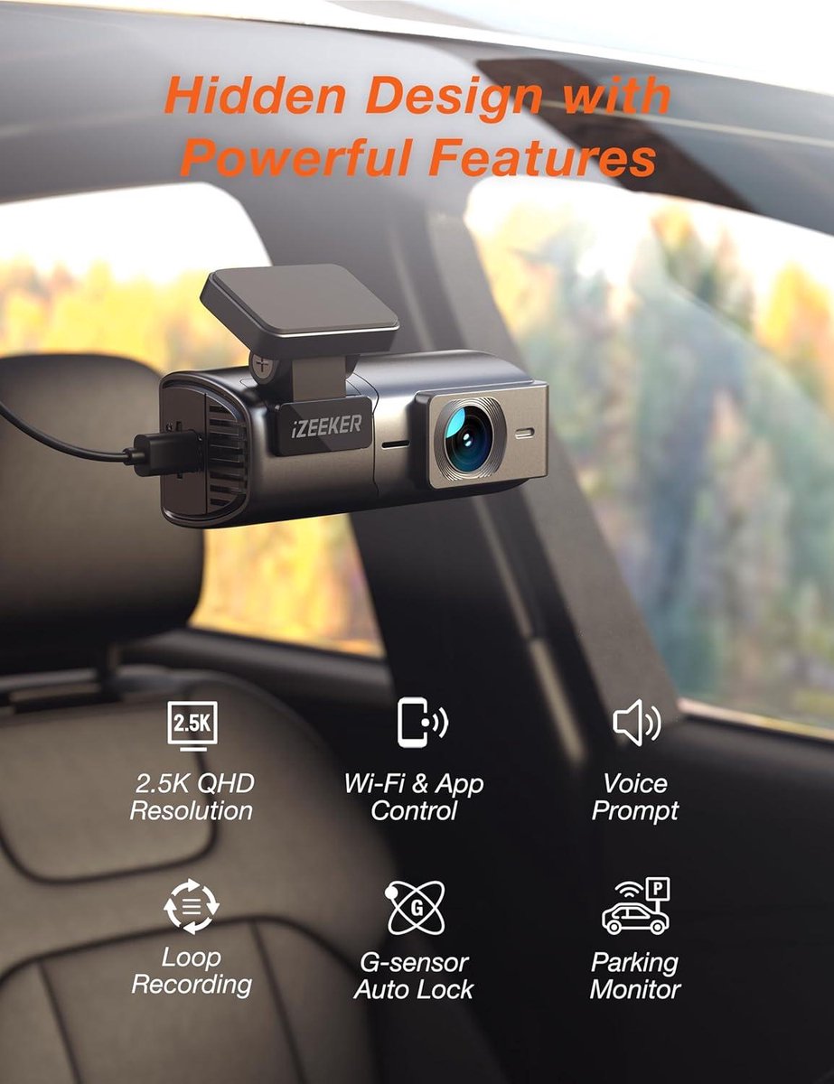 WiFi Dash Camera for Cars - 2.5K Mini Car Camera 1440P Dashcam Front - Free App - 32GB Card - Night Vision - WDR G-sensor - Loop Recording Dashcam for Car