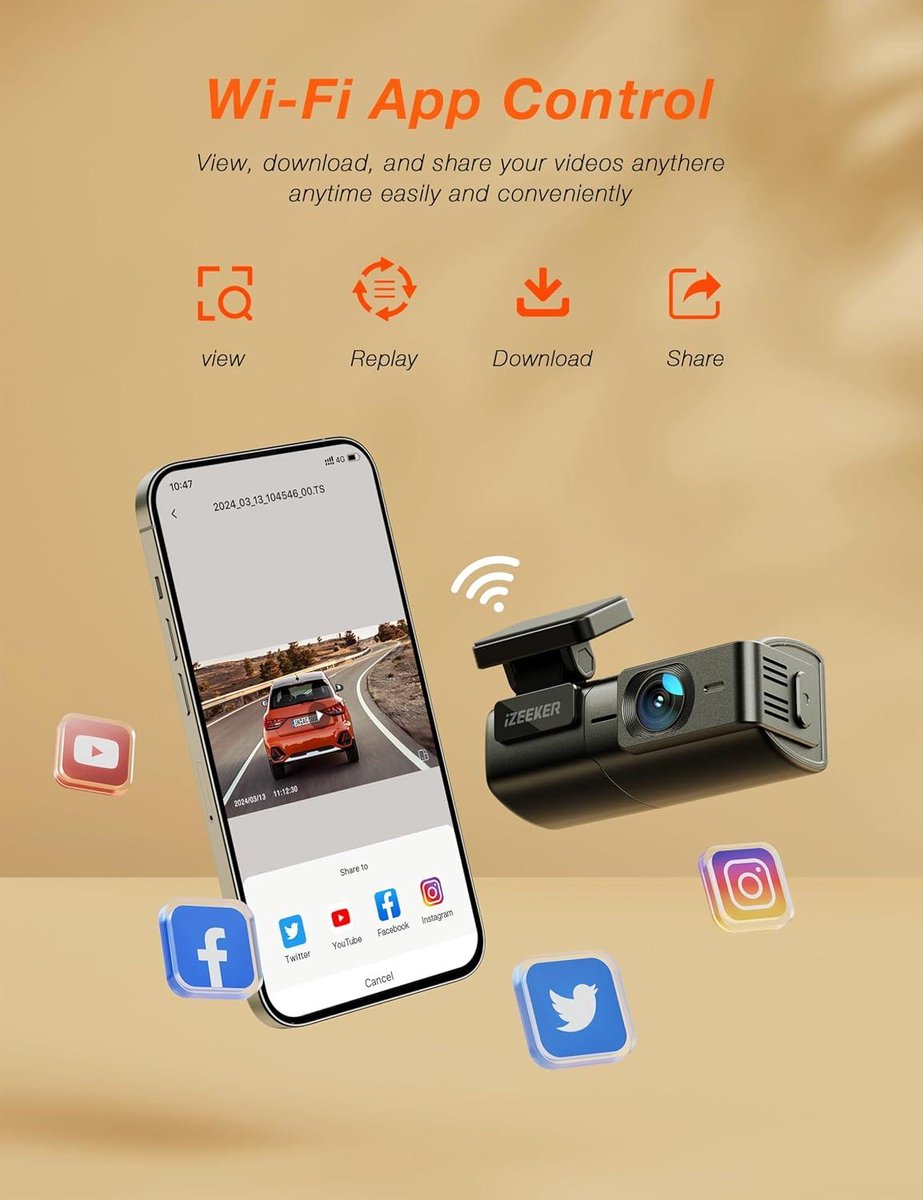 WiFi Dash Camera for Cars - 2.5K Mini Car Camera 1440P Dashcam Front - Free App - 32GB Card - Night Vision - WDR G-sensor - Loop Recording Dashcam for Car