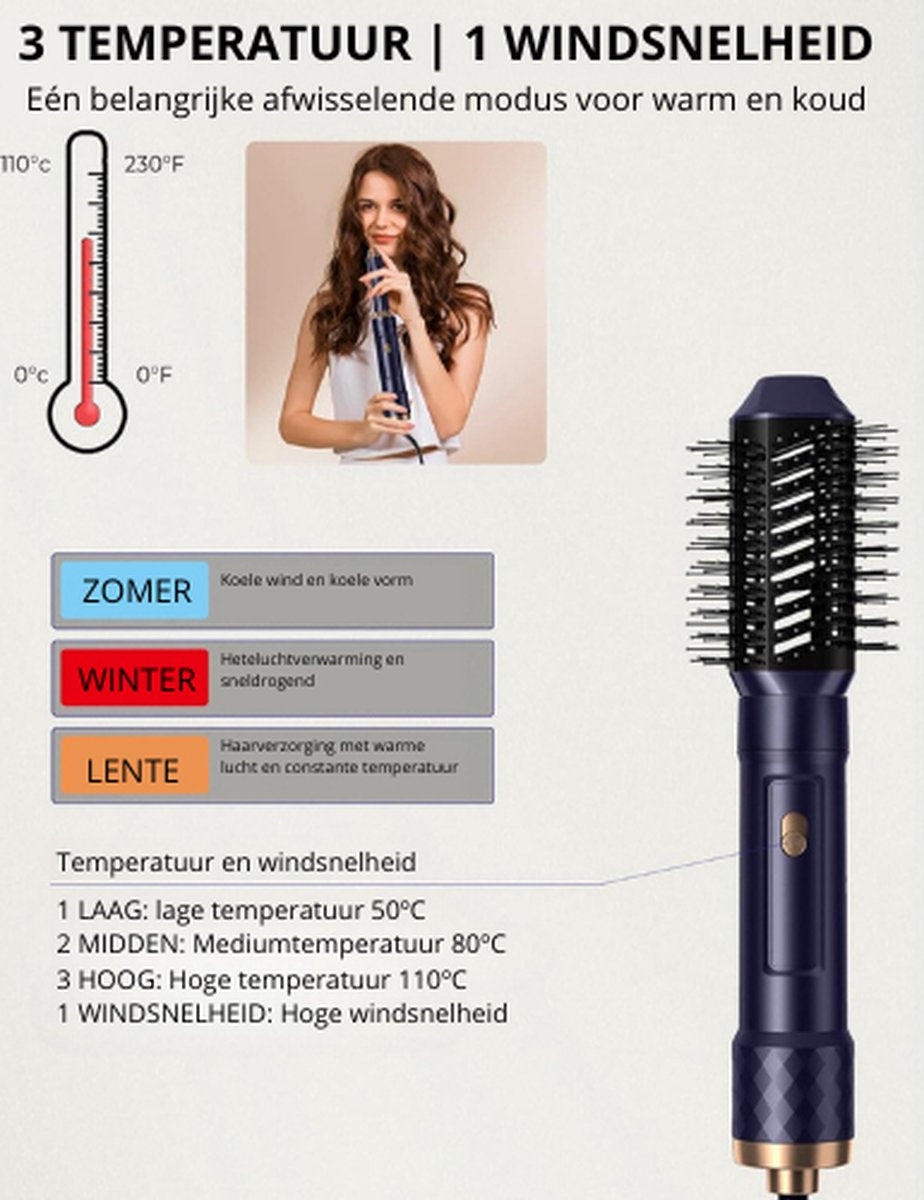 Hot Air Brush Set - 6in1 Air Styler - Hair Dryer with Brush - Blow Dryer Brush - Curling Brush - Straightening Brush - Thermal Brush - Hair Dryer