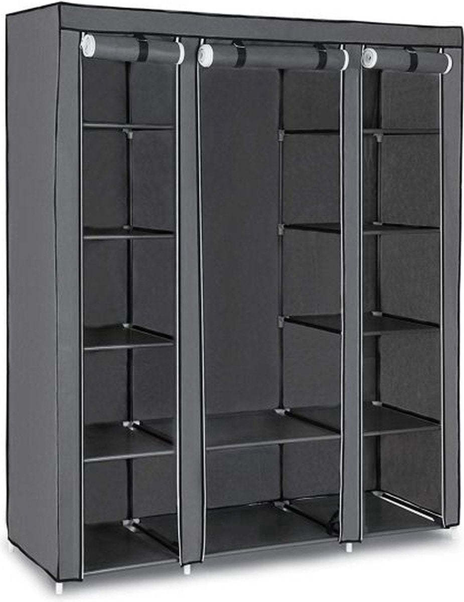 LG Life’s Green Folding Wardrobe – 143x44x169CM – Clothes Rack with 12 Shelves and Hanging Rail – Fabric Wardrobe – 225KG Load Capacity – Grey