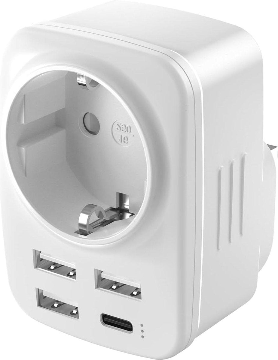 EU to UK plug adapter - England Germany socket - 3 USB-A and type C - 250 V/13 A 3250 W - type G - UK Ireland Singapore Hong Kong