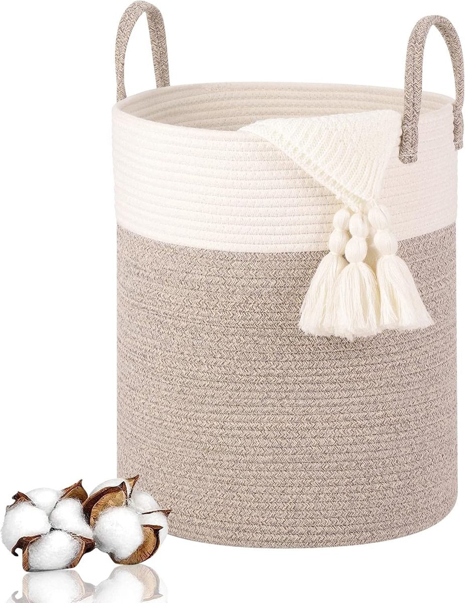 Braided Cotton Laundry Basket, 53 Litres, Laundry Hamper with Handle, Laundry Basket Toy, Laundry Hamper Storage Box for Nursery, Living Room, Bathroom, 46 x 38 cm