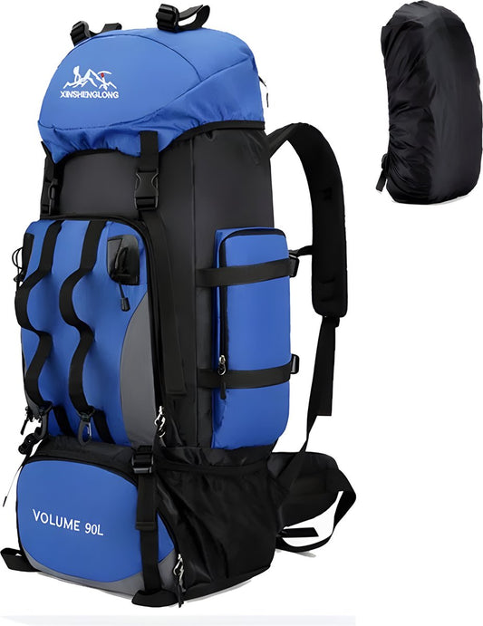 E-Shop4u® - 90L - Backpacks - Rugzak - Waterdichte - Wandelen - Camping - Rugzak - Blauw - Regenhoes - Outdoor - Klimmen - Trekking - Heren - Dames - 90 Liter - Backpack Organizer