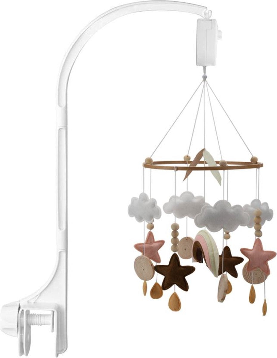 Muziek mobiel baby - Baby mobiel meisjes - roze - Box mobiel met geluid - regenboog - sterretjes - Babykamer - rainbow mobile - Muziek mobiel box
