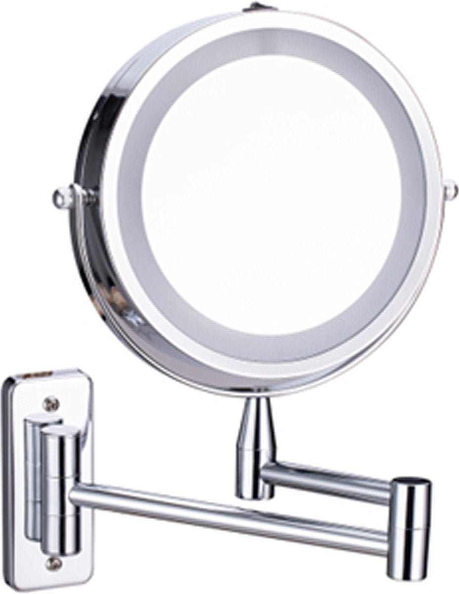 Make-up Spiegel met LED Verlichting - Rond - Scheerspiegel - 3x vergroting - 15 cm - Chroom - Scheerspiegel - Make-upspiegel - Batterij - Vergroting Spiegel - 360° Verstelbaar
