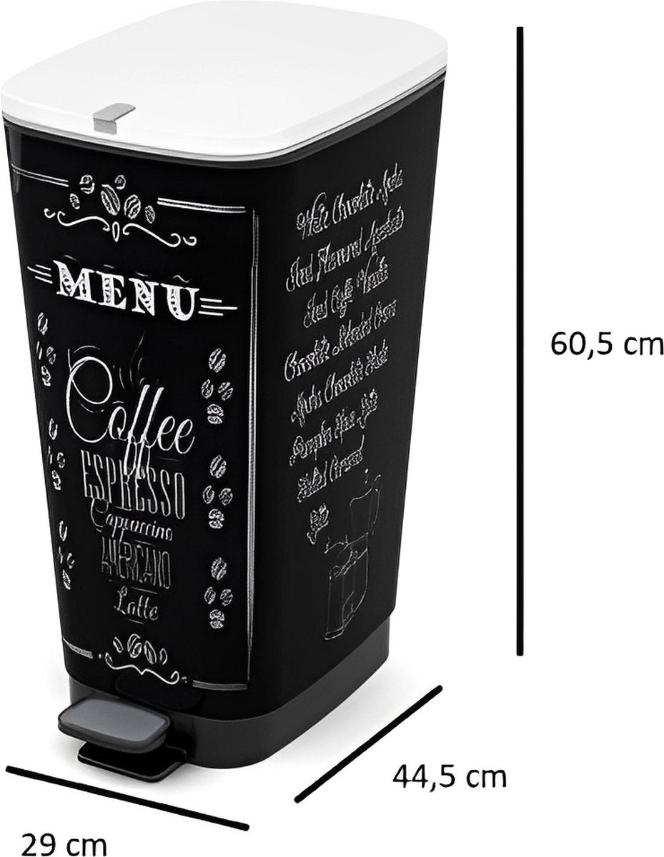 Afvalbak Chic 50 liter in zwart/wit, plastic, 29x44,5 x 60,5 cm, Made in Italy
