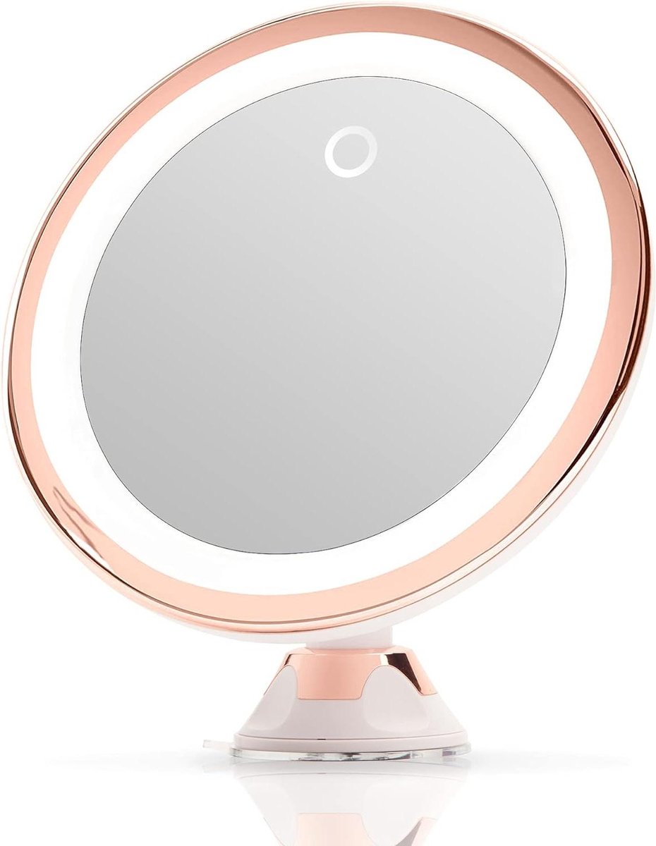 Make-up Mirror - Mirror 10X magnifying mirror with dimmable LED light USB battery 20cm wide Strong Suction Cup Luna - Rose Gold