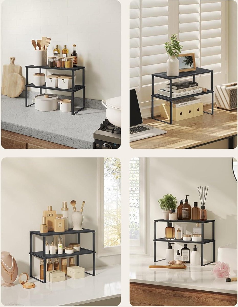 Spice rack for the kitchen - set of 4 - stackable - metal and wood - ink black spice rack hangable