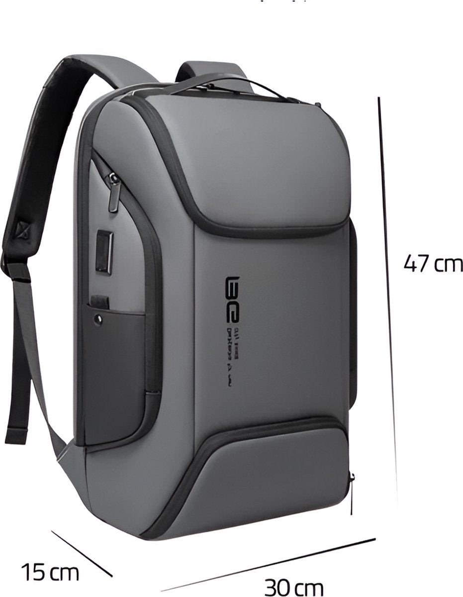 E-Shop4u - USB Laptoprugzak - Incl. JuiceBoxx® Powerbank - Anti-diefstal TSA-slot - Waterdicht - Grote Capaciteit - Grijs - USB Oplaadfunctie