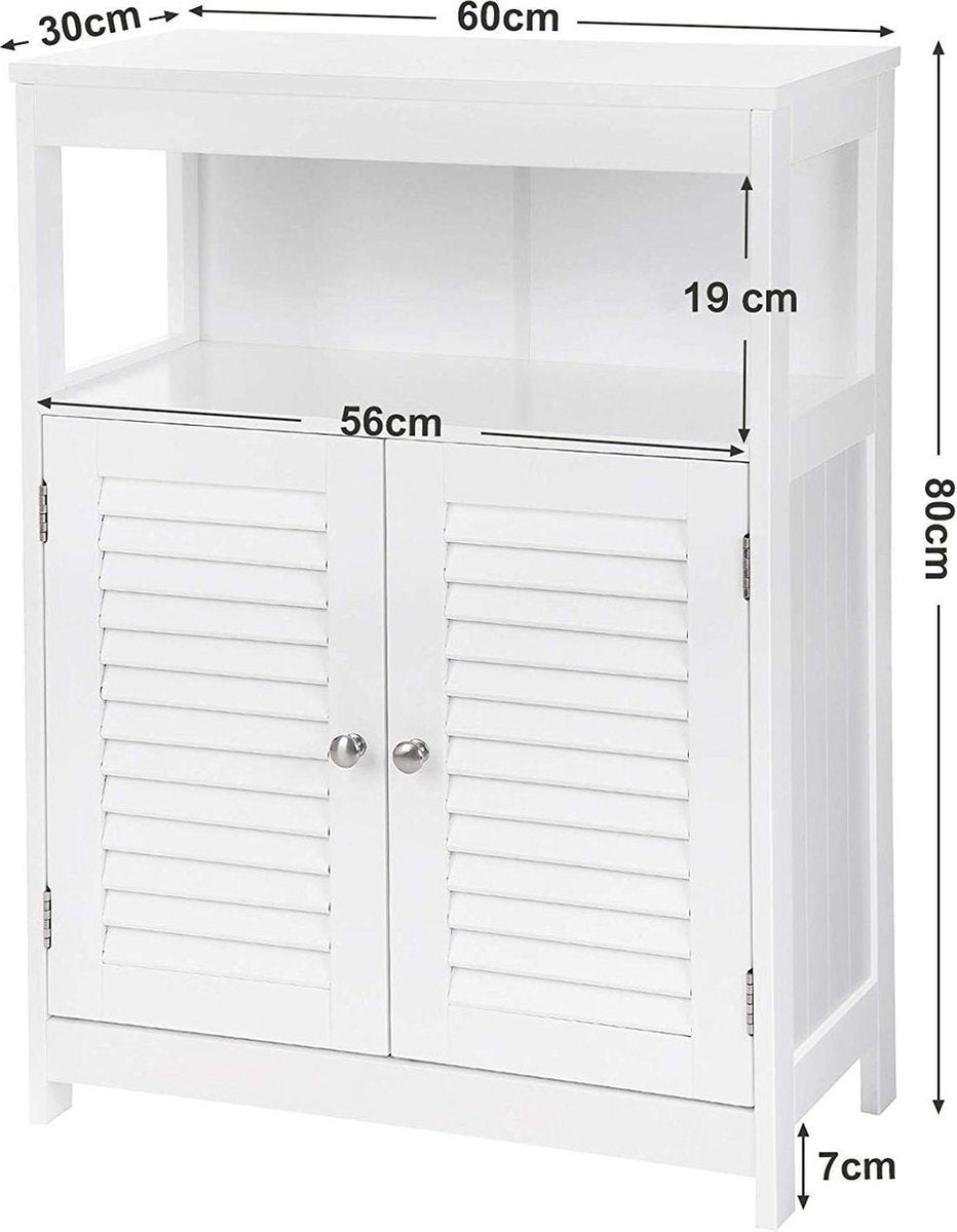 Bathroom Cabinet with 2 Doors and Open Compartment - White