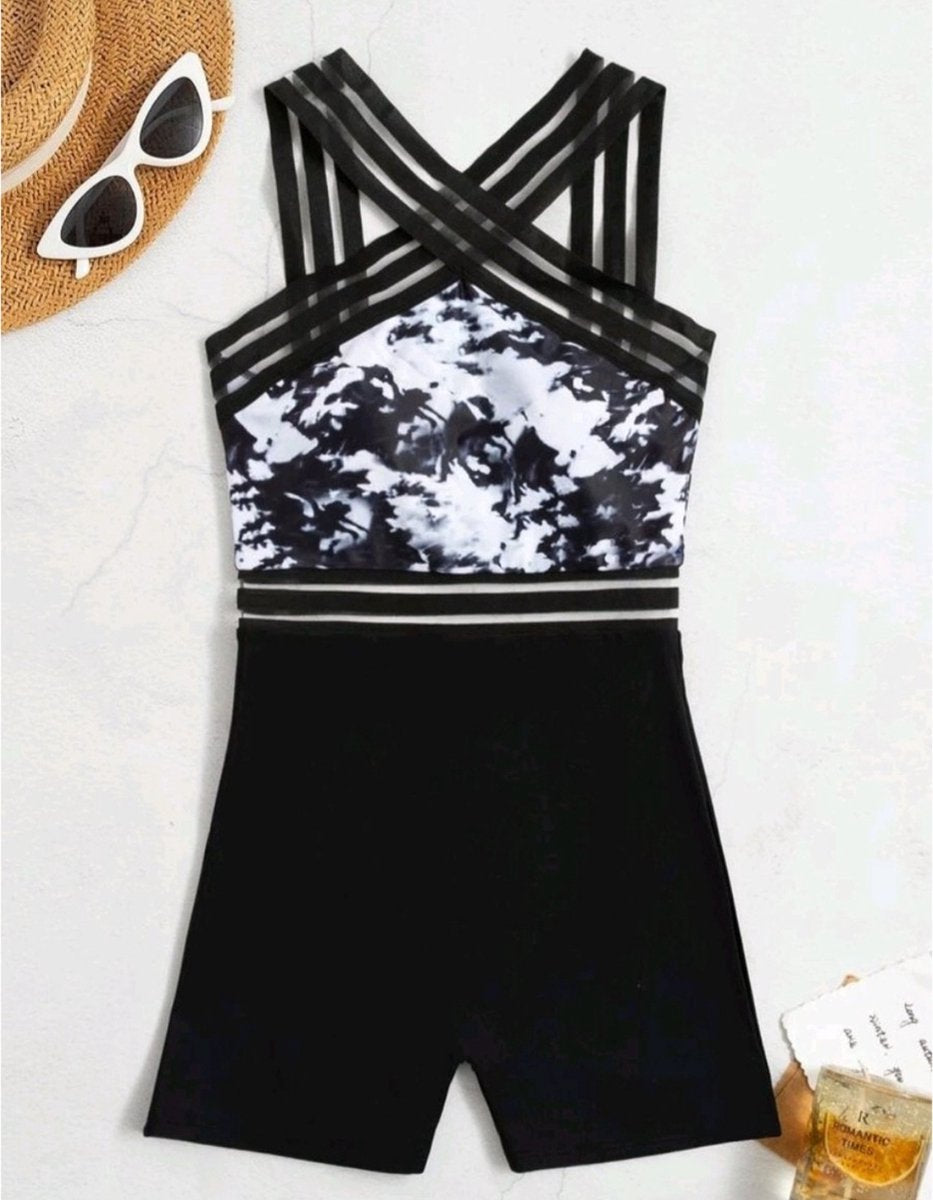 Sexy elegant corrigerend badpak met pijpjes uit één stuk maat XL zwart-wit