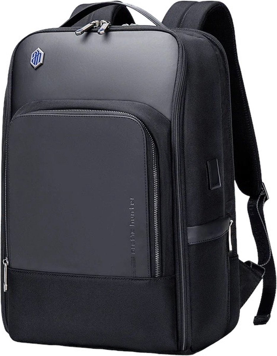 Arctic Hunter Leren Rugzak - Laptoptas - Rugzak - 15,6 Inch - Waterafstotend - Zwart - USB Oplaadstation