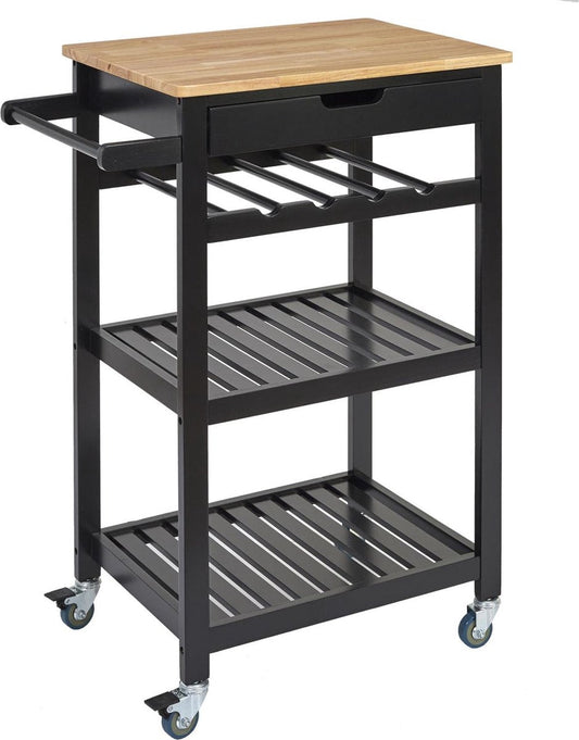 Kitchen trolley with 1 drawer on wheels 40x61x85 cm - Black
