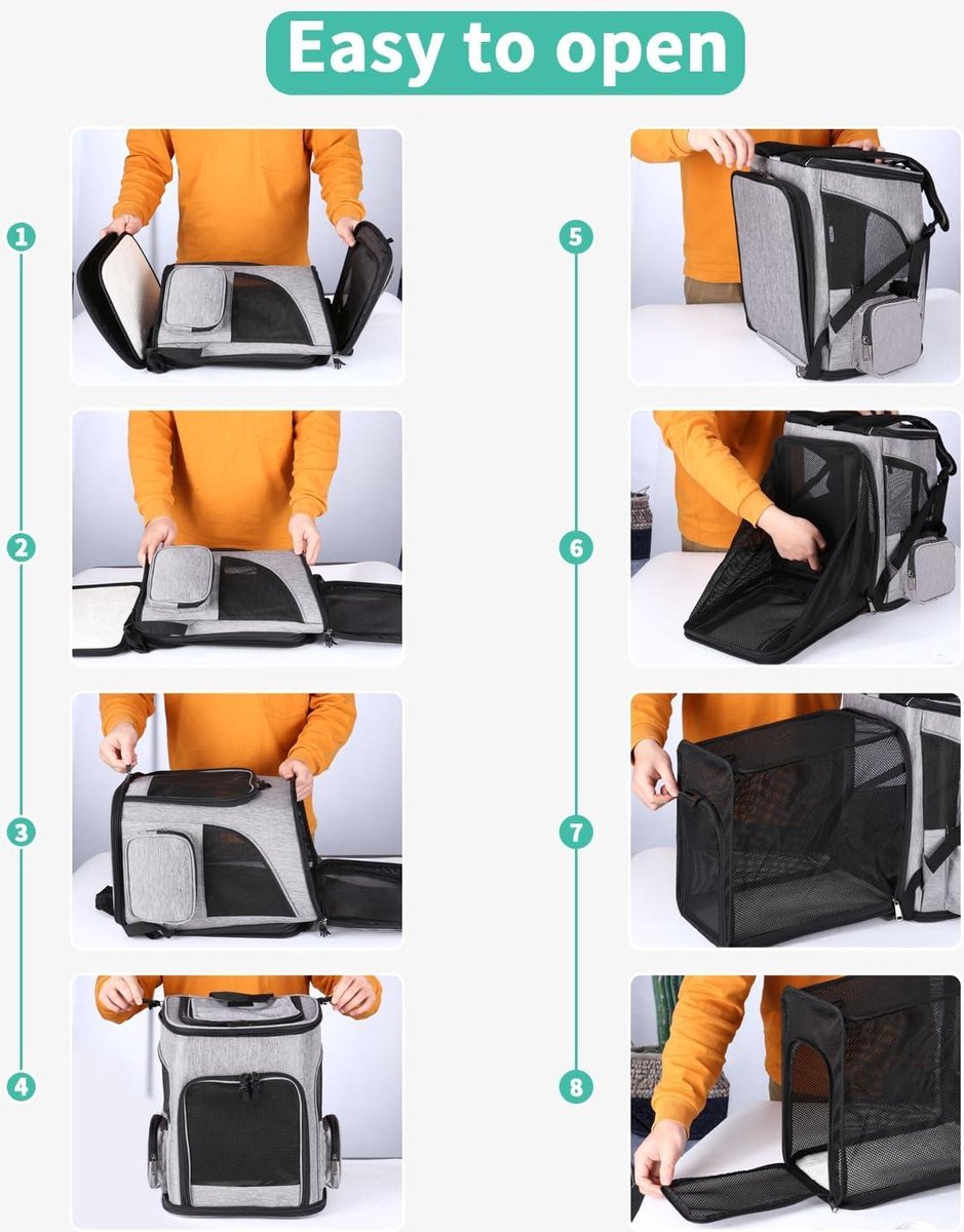 Expandable Dog Backpack for Large Cats and Dogs - Foldable Pet Backpack up to 10 kg - Breathable Cat Bag Dog Bag with Expandable Backpacks - Suitable for Small and Medium Animals