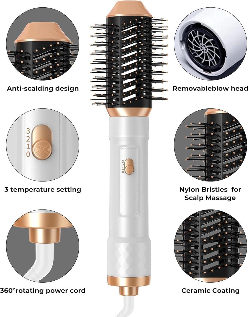 Air Styler 4-in-1 1000 W haarstyler warme luchtborstel - ronde borstel haarstyling stijltang borstel - heteluchtborstel om te stijlen, buigen en drogen Föhn Met Borstel
