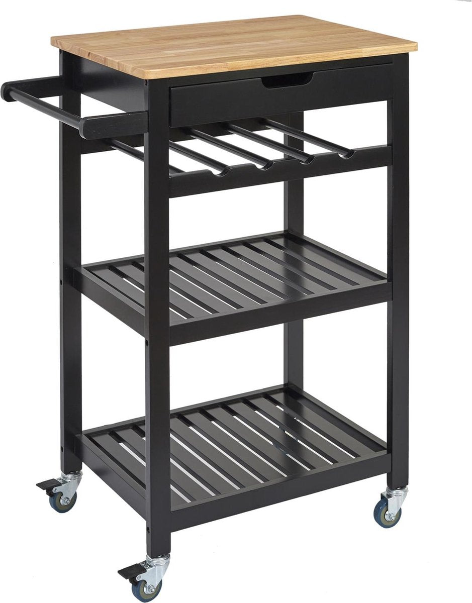 Kitchen trolley with 1 drawer on wheels 40x61x85 cm - Black