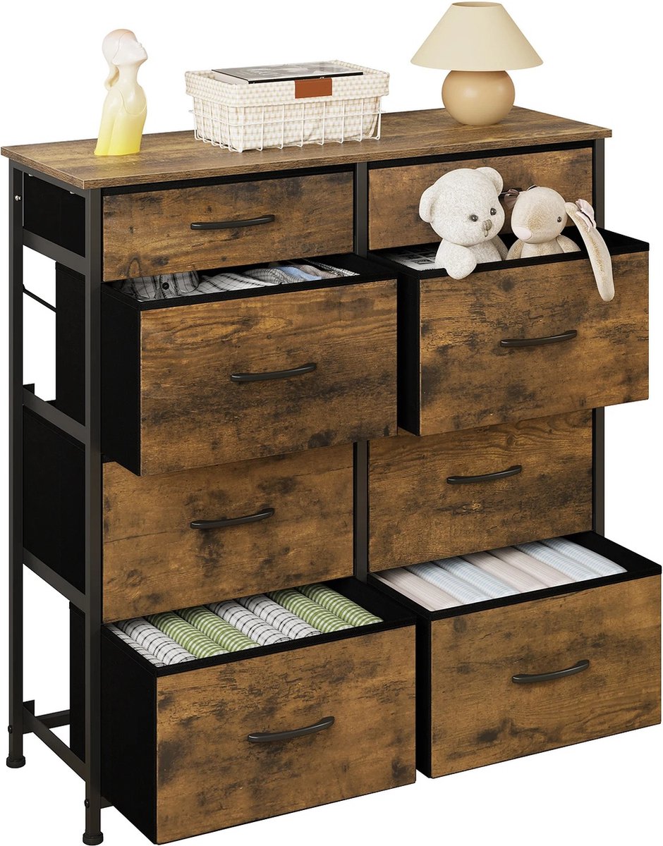vanBoni Ladekast Vintage - Dressoir Industrieel - Ladekast Industrieel - Ladekast Woonkamer Slaapkamer - Commode - Ladenkast Met 8 Lades - 86x30x98 CM