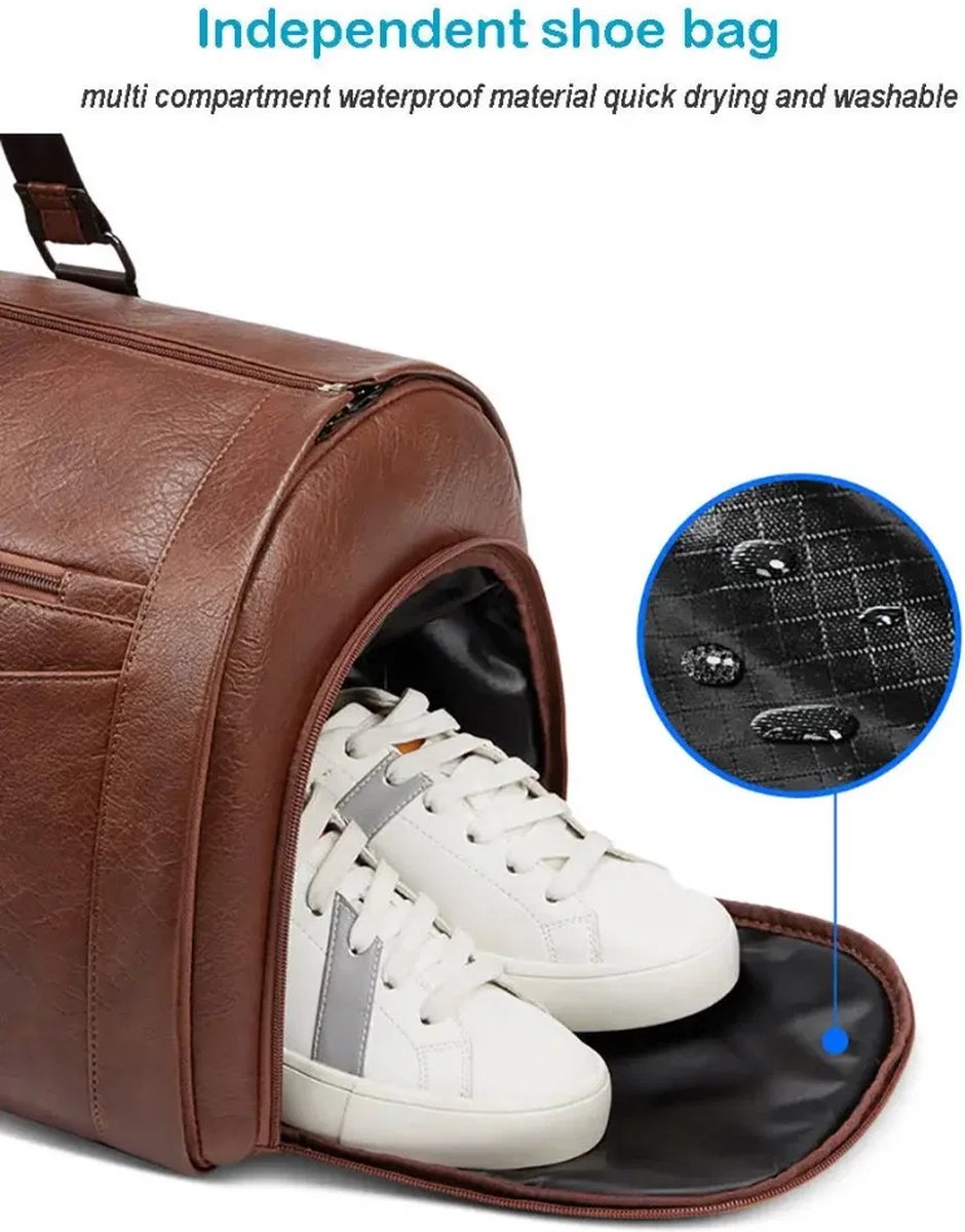 Leren Slimme Reistas Opvouwbare Binnenkant Voor Kleding Pak Multifunctionele Slimme Reistas Waterdicht Extra Grote Ruimte Weekendtas Draagbare Bagagetas Training Sport Tas Slimme Koffer Vakantie Zomer Bruin 58L