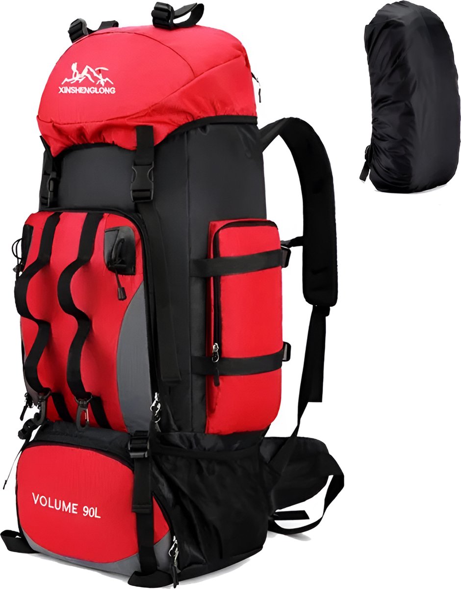E-Shop4u® - 90L - Backpacks - Rugzak - Waterdicht - Wandelen - Kamperen - Rugzak - Regenhoes - 90 Liter - Outdoor - Klimmen - Trekking - Rood - Backpack Organizer