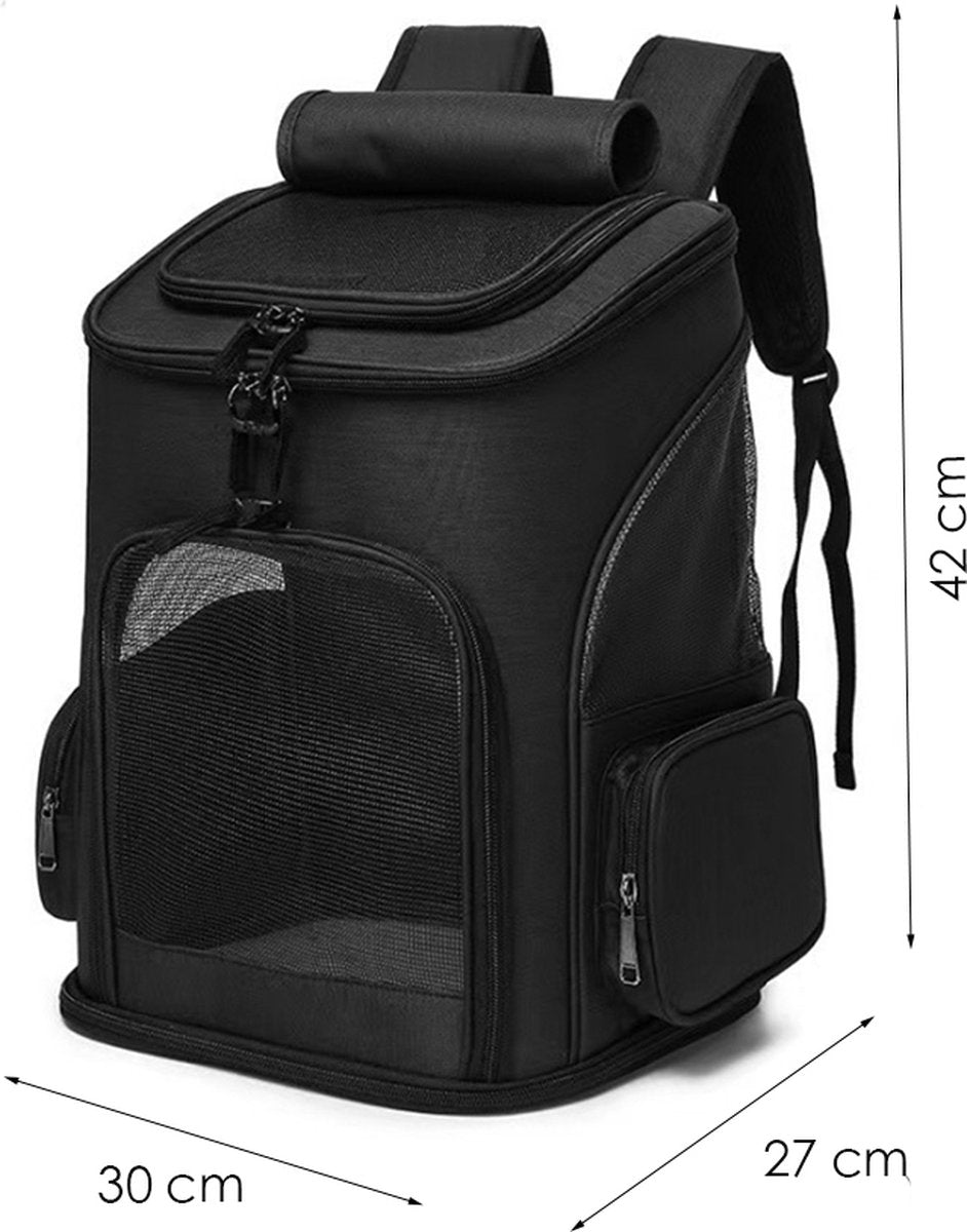 Dog Backpack - Black - 42 cm x 30 cm x 27 cm - Expandable - Foldable - Backpack for Dogs and Cats