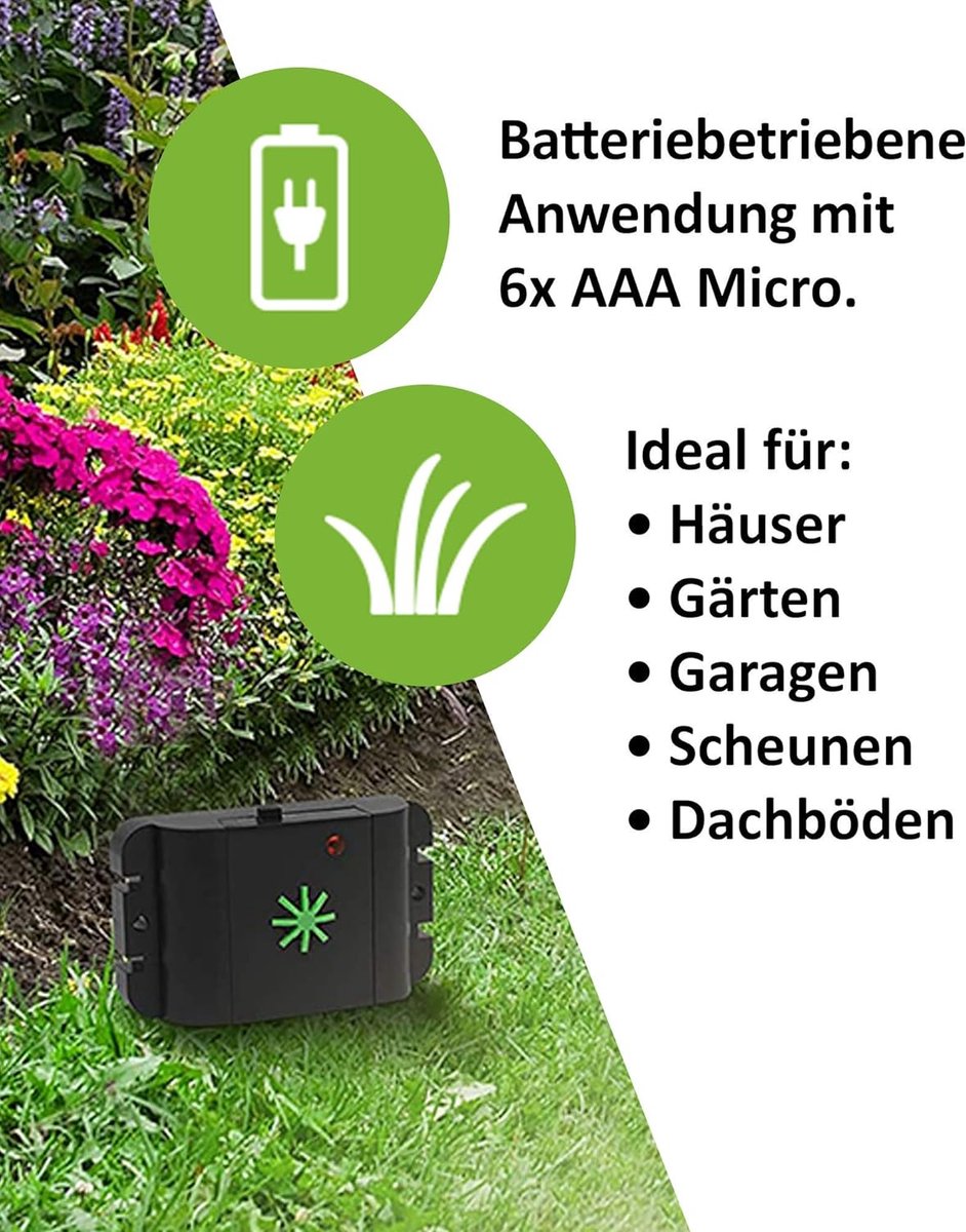 Mobile dog and cat repeller with ultrasonic sound for shed garden car and garage against habituation effect