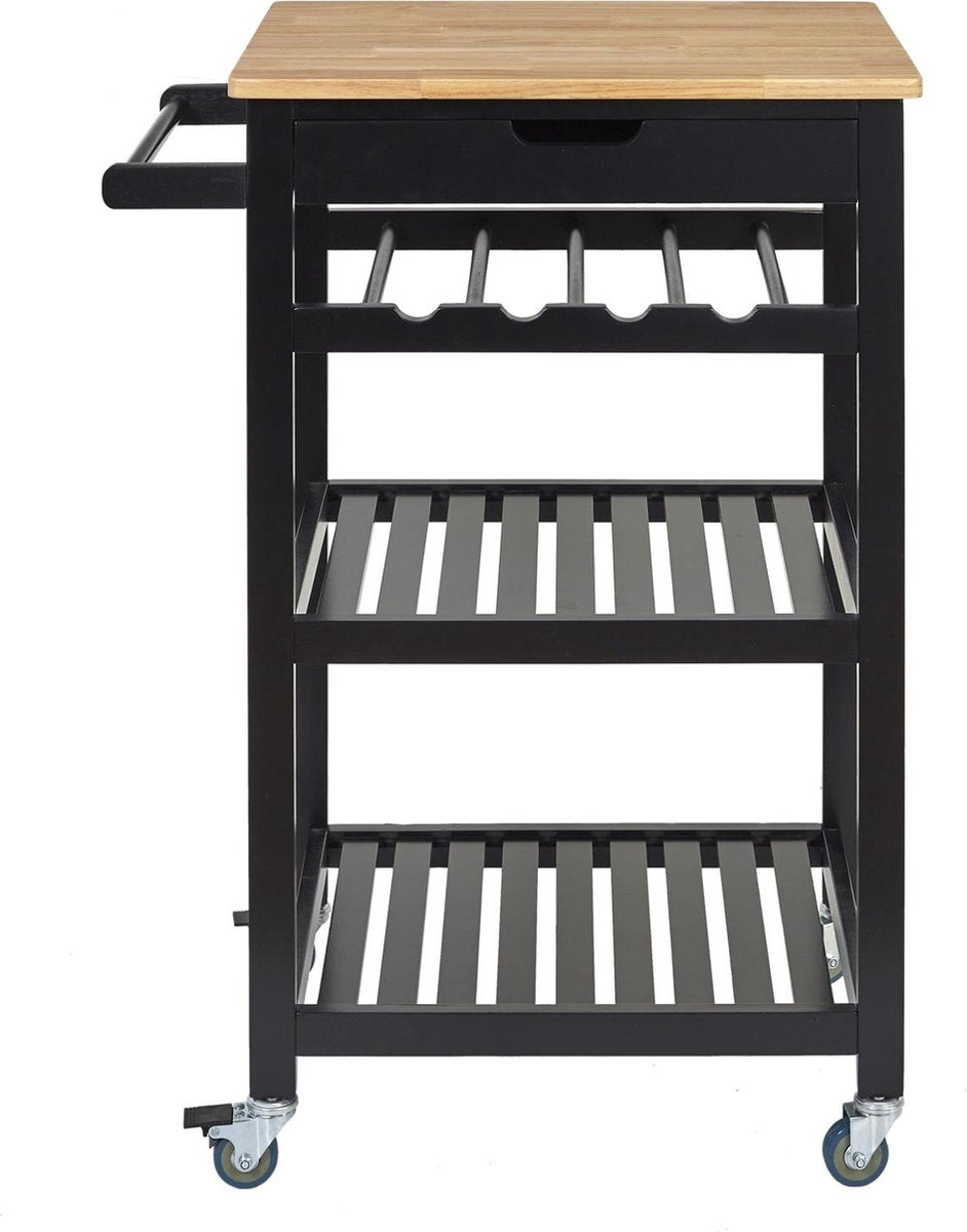 Kitchen trolley with 1 drawer on wheels 40x61x85 cm - Black